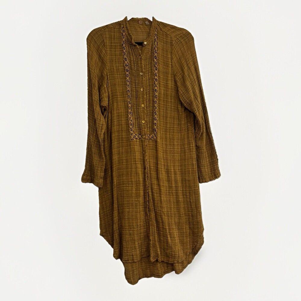 Free People One Top Womens Size XS Aubin Maxi Button Down Tabacco Brown Boho